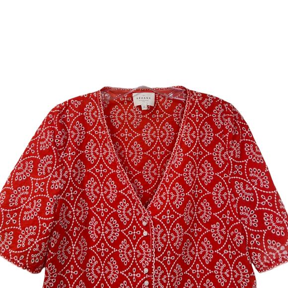 Sezane - Women's Antika Blouse, Embroidered - Coral Orange, Size 38 FR, 6 US - Picture 5 of 13